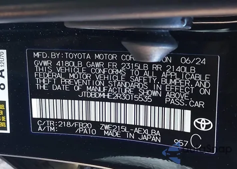 2024 Toyota Corolla Hybrid Le from USA, damaged, VIN JTDBDMHE2R3015535